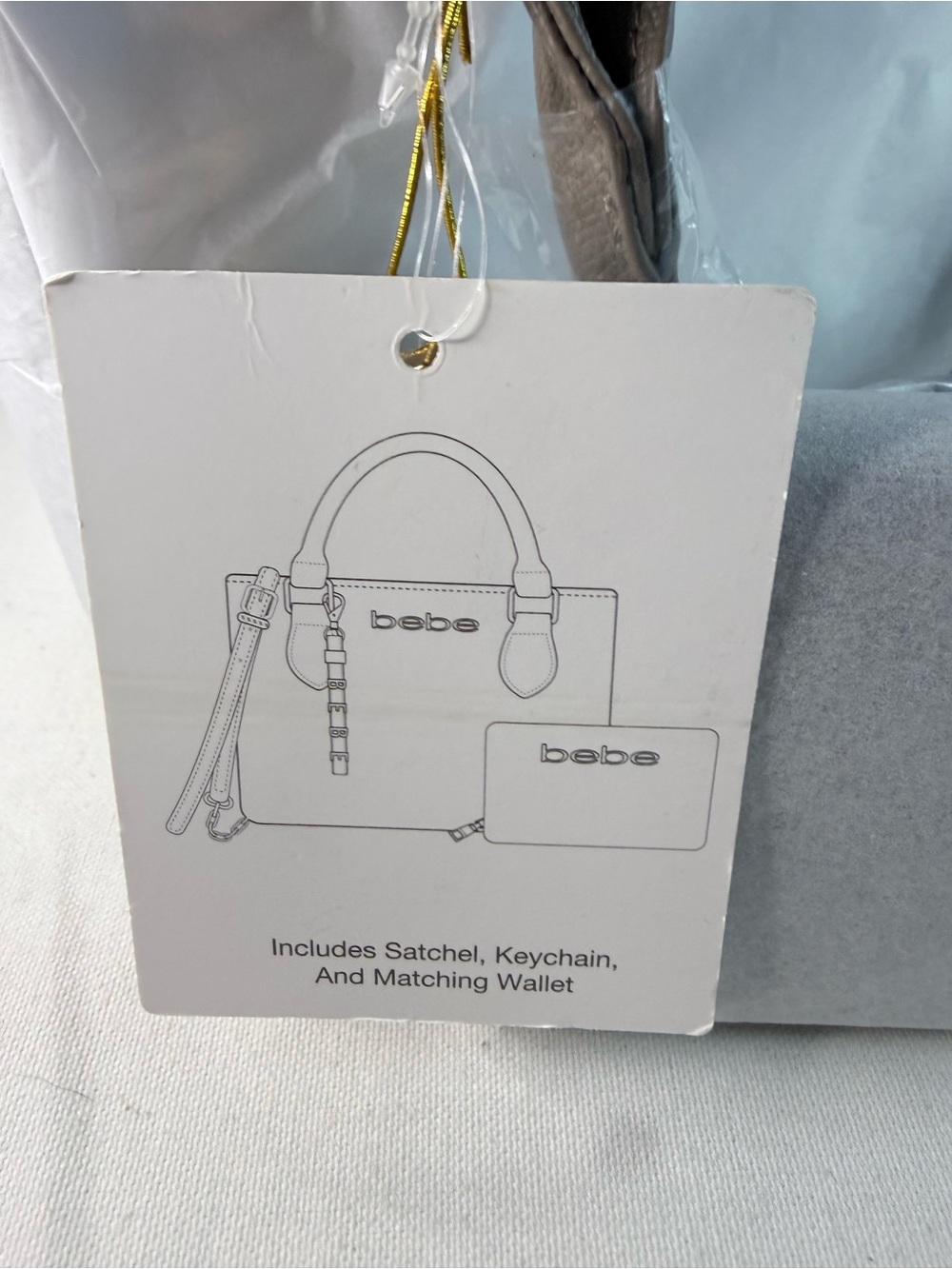 bebe Taupe Logo Satchel with Matching Wallet and keychain - Picture 14 of 15